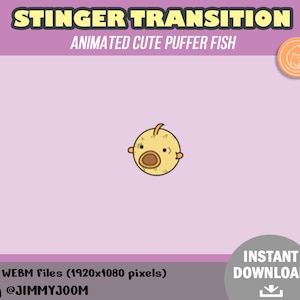 Twitch Stinger Transition Cute Fish / Animated Stream Transition / Cute Stream Setup / Kawaii / Yellow / Overlay