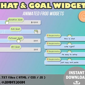 STREAMLABS Cute Frog Chat and Goals Widgets for Twitch / Animated Stream Goal Widget / Facebook YouTube / Cute Stream Setup / Green Blue