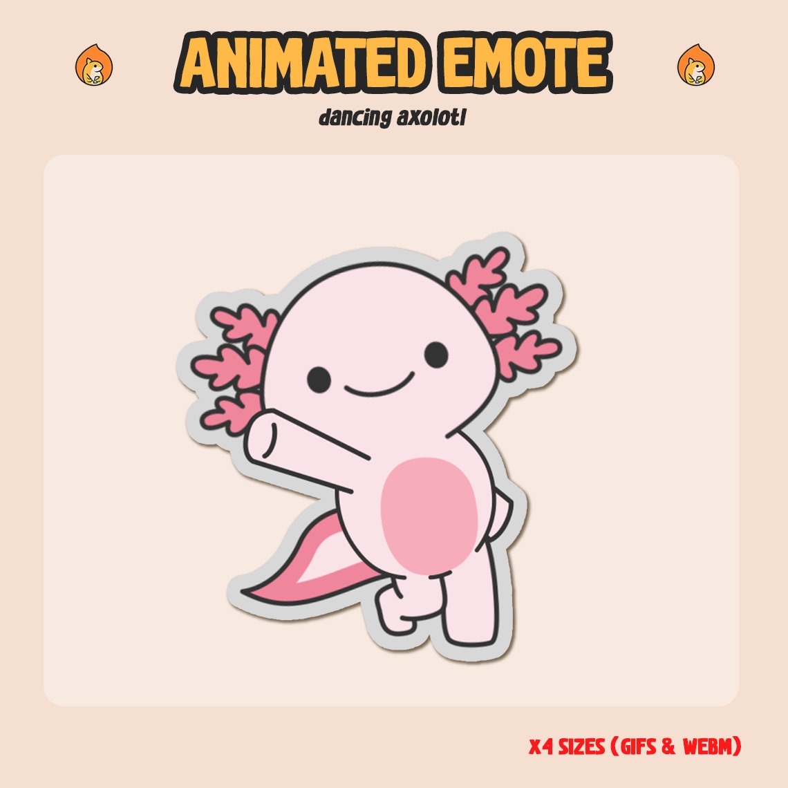 ANIMATED Emote Axolotl Dance / Dancing Emote / Twitch Discord Emote / Pink Dancing Axolotl / Meme Emote / Stream Decoration Animation Loop