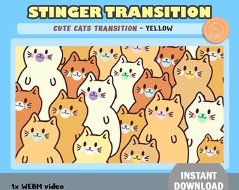 ANIMATED Twitch Stinger Transition / Cute Cats / Stream Transition / Cute Stream Setup / Yellow Gold / Overlay