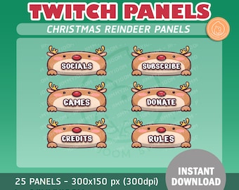 x25 Cute Reindeer Christmas Twitch Streamer Panels | Kawaii | Profile | Animal | Streaming | Aesthetic | Overlay | Cute Stream Setup