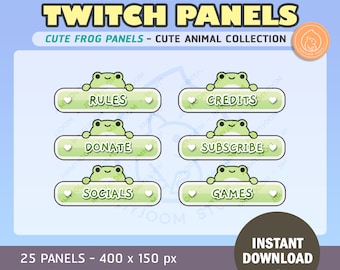 x25 Cute Frog Twitch Streamer Panels | Kawaii | Profile | Animal | Streaming | Aesthetic | Overlay Green | Cute Stream Setup