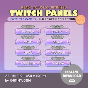 x25 Cute Bat Halloween Twitch Streamer Panels | Kawaii | Profil | Halloween | Streaming | Estetyczny | Nakładka Fioletowa | Cute Stream Setup