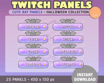 x25 Cute Bat Halloween Twitch Streamer Panels | Kawaii | Profile | Halloween | Streaming | Aesthetic | Overlay Purple | Cute Stream Setup
