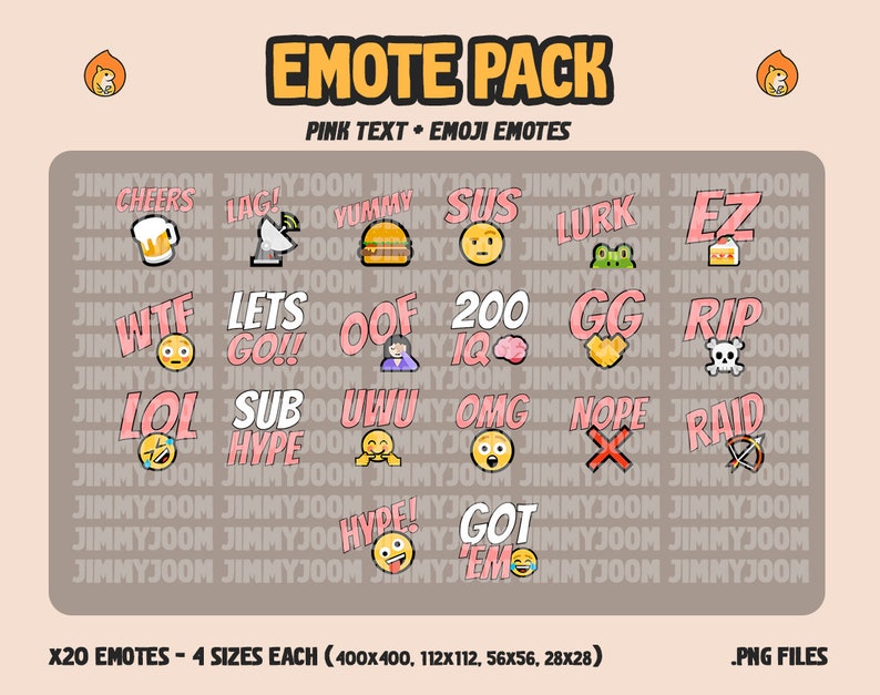 Pink Text Emote Pack With Emojis / Emoji Emotes / Twitch Emote Pack