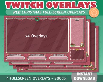 Red Christmas Twitch Overlay Pack / x4 Overlays / Candy Cane Overlays / Cute Kawaii Christmas/ Cute Stream Setup / Streaming / Green White