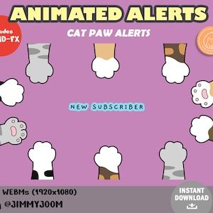 Animated Cat Paw Alerts / Cute Pastel Fullscreen Twitch Stream Alerts / Animated Pack / Kawaii Cats / Subscriber Donation Cheer Alert