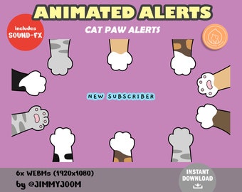 Animated Cat Paw Alerts / Cute Pastel Fullscreen Twitch Stream Alerts / Animated Pack / Kawaii Cats / Subscriber Donation Cheer Alert