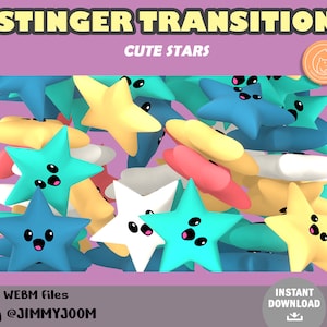 Animated Stinger Transition 3D Twitch Animation / Cute Kawaii Stars Space / Stream Transition / Animated Transition Star / Pastel Sparkles
