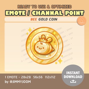Twitch Channel Points Bee Coin/ Emote / Coin / Badges / Kawaii / Streamer / Cute Honey Bee / Streamer /  Gold Sparkles Cute Stream Setup