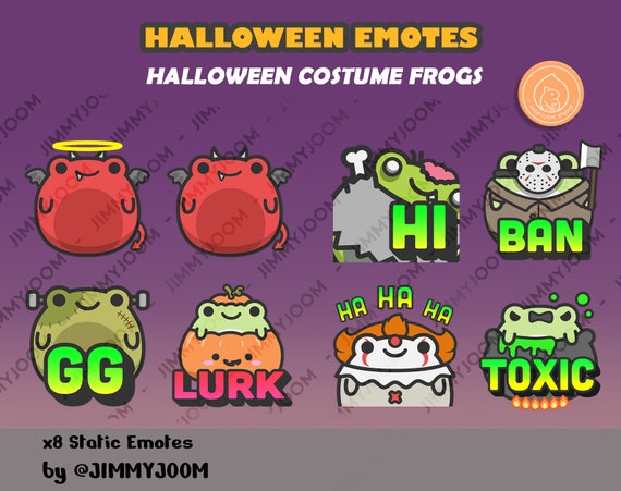 Halloween Emote Pack / Kawaii Twitch Discord Emotes / Cute Frog Streaming / Text Emotes / GG Toxic HAHA Lurk Ban / Holiday Emote Pack / Cute