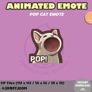 ANIMATED Pop Cat Meme Twitch Emote Discord Emote / Text Emote / Cute Emote / Animated Emote / Kawaii / Aesthetic / Overlay