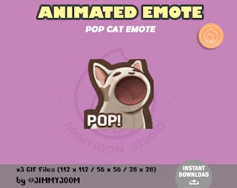 ANIMATED Pop Cat Meme Twitch Emote Discord Emote / Text Emote / Cute Emote / Animated Emote / Kawaii / Aesthetic / Overlay