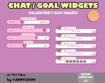 Custom Cute Heart Chat and Goals Widgets for Twitch / Animated Stream Goal Widget / Valentine's Day Chat Widget / Kawaii Stream /Pink Purple
