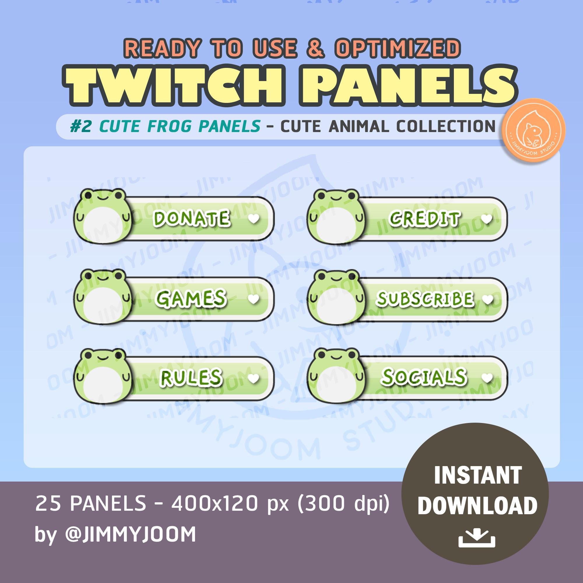 x25 Cute Frog Twitch Streamer Panels | Kawaii | Profile | Animal | Streaming | Aesthetic | Overlay Green | Cute Stream Setup