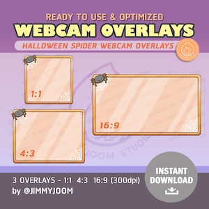 Halloween Webcam Overlay for Twitch / Cute Spider Overlay / Kawaii Halloween / Overlays / Cute Stream Setup / Orange