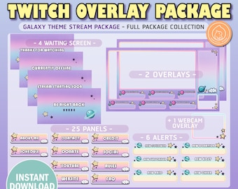 Cute Twitch Overlay Pack - Full Pack - Kawaii / Aesthetic / Pink / Purple / Blue / Streamer Graphics / Sparkle / Pastel / Stream