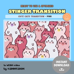 ANIMATED Twitch Stinger Transition / Cute Cats / Stream Transition / Cute Stream Setup / Pink Rose / Overlay