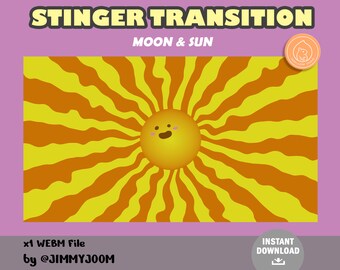 Sun & Moon Twitch Stinger Transition / Transiciones animadas para streaming / Cute Stream Set Up / Kawaii / Estética / Yellow Orange Sun Moon