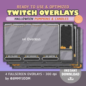 Halloween Twitch Overlay Pack / x4 Overlays / Kürbis Kerzen Fledermaus Overlays / Süße Kawaii Halloween / Cute Stream Einrichtung / Streaming / Schwarz