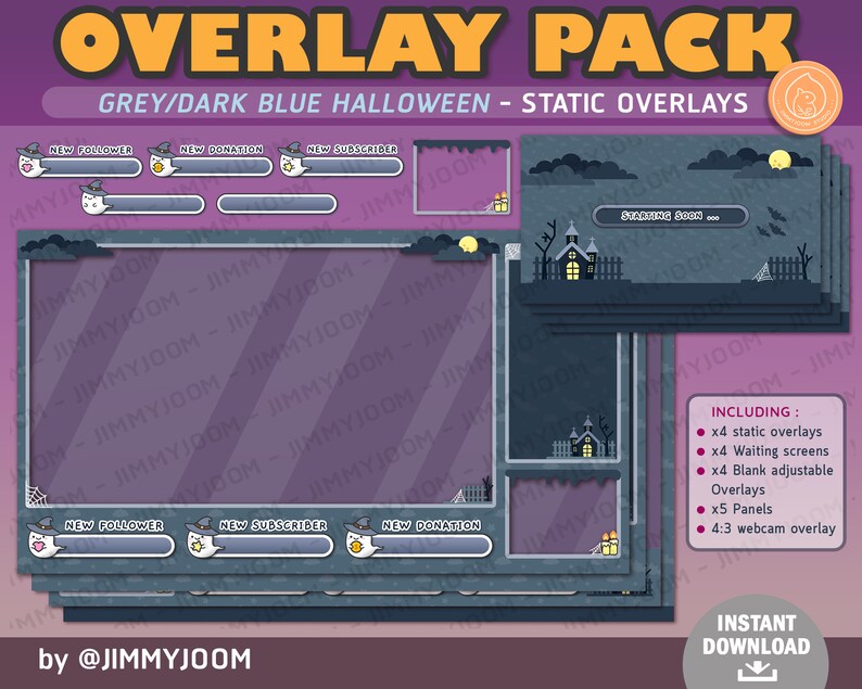 Halloween Twitch Overlay / Kawaii Halloween Stream Setup / Halloween Overlay Pack / Söt Spökpumpa Spökhus / Högtidsöverlägg bild 1