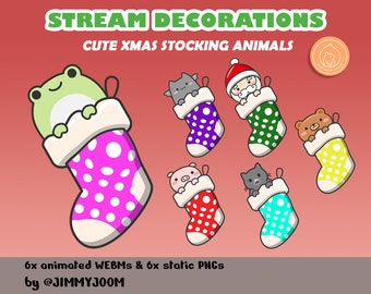 Animated Stream Decorations Christmas / Cute Stocking Frog Bat Santa Pig Cat Bear / Christmas Decoration Overlay / Animated Cute Kawaii xmas
