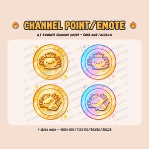 Twitch Channel Points Axolotl Coin/ Emote / Coin / Badges / Kawaii / Streamer Rainbow / Streamer Graphics | Gold Sparkles Cute Stream Setup