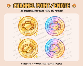 Twitch Channel Points Axolotl Coin/ Emote / Coin / Badges / Kawaii / Streamer Rainbow / Streamer Graphics | Gold Sparkles Cute Stream Setup