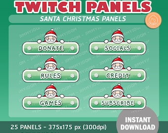 x25 Cute Santa Claus Christmas Twitch Streamer Panels | Kawaii | Profile | Animal | Streaming | Aesthetic | Overlay | Cute Stream Setup