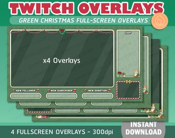 Green Christmas Twitch Overlay Pack: Kawaii Candy Cane (x4 Overlays)