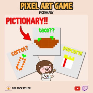 Twitch Widget Pictionary Game - Chat Pixel Art Overlay Game - Twitch Chat Game Widget - Channel Point Ideas - Pixel Art Pictionary