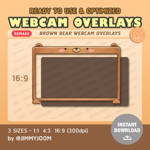 Brown Bear Webcam Overlay Pack / Cam Overlay Set / Cute Kawaii Bear Brown / Twitch Streaming Web Cam Overlay / Aesthetic Pink