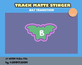 Cute Bat Track Matte Transition for Streaming Twitch YouTube / for OBS or Streamlabs OBS / Animated Stinger Transition Purple Pink Halloween