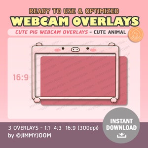 Cute Pink Pig Webcam Overlay / Twitch Overlays / Camera Frame / Kawaii / Cute Stream Setup / Webcam Outline / Aesthetic image 4