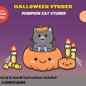 Cute Animated Pumpkin Cat VTuber PNGTuber GIFTuber / Halloween PNG Tuber / Halloween Pumpkin Cat Candles / Kawaii Halloween / GIF Tuber