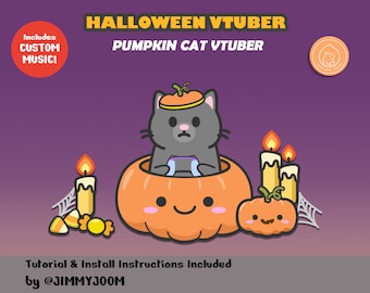 Cute Animated Pumpkin Cat VTuber PNGTuber GIFTuber / Halloween PNG Tuber / Halloween Pumpkin Cat Candles / Kawaii Halloween / GIF Tuber