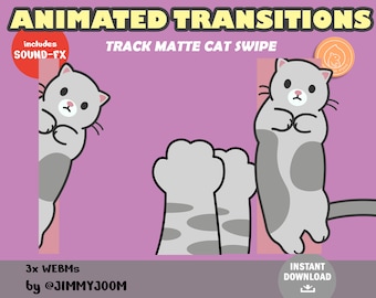 Cute Cat Paw Animated Stinger Transition w SOUND/ Grey Gray Track Matte / Animated Stinger Transition with Sound FX / Kawaii Cats Tabby Cat