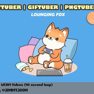 Animated Cute Fox VTuber for OBS Studio / PNG GIF Tuber / Foxy Animated GIFTuber PNGTuber / Cute Stream / Boba Tea / Bubble Tea / Animation image 3
