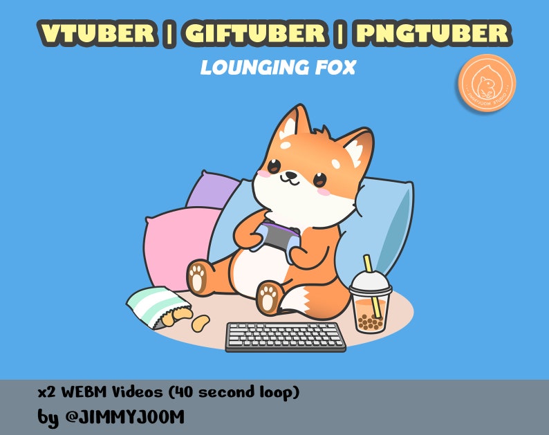Animated Cute Fox VTuber for OBS Studio / PNG GIF Tuber / Foxy Animated GIFTuber PNGTuber / Cute Stream / Boba Tea / Bubble Tea / Animation image 3