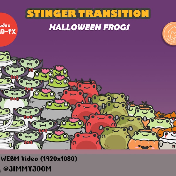 Halloween Frog Stinger Transition / Cute Kawaii Frankenstein Clown Zombie Devil Dracula Mummy / Frog Animated Stinger Transition Twitch
