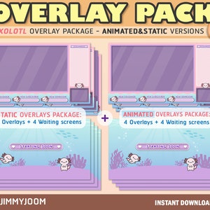Axolotl Twitch Overlay Pack / Animated Overlay / Stinger Transition / Waiting Screen Pack / Chat Overlay / Animated Overlay Pack Live Stream