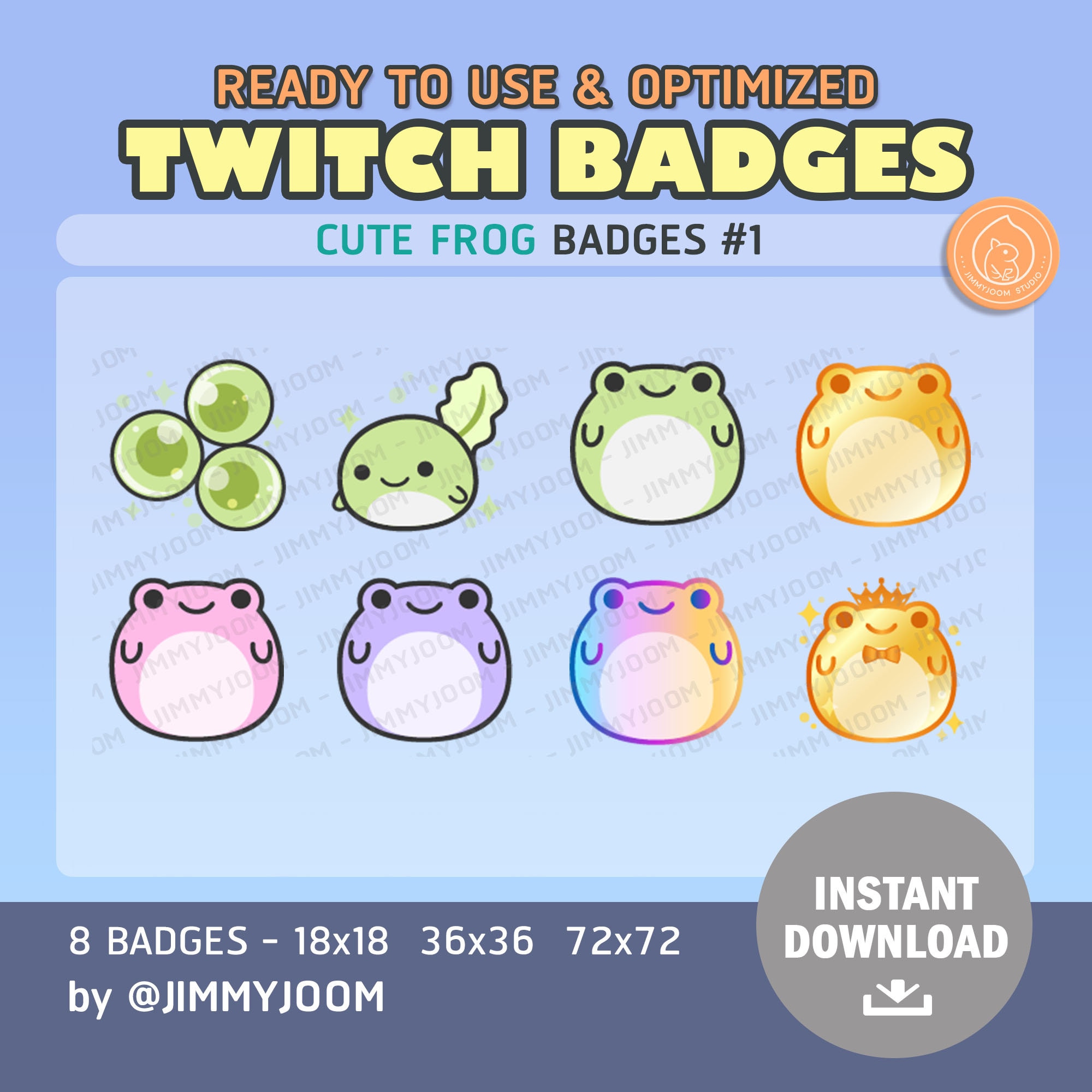8x Twitch Frog Badges / Sub Badges Goals / Purple Pink Rainbow Pastel / Cute Kawaii Green Frogs / Cute Stream Setup