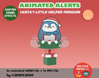 Cute Animated Christmas Alerts / Kawaii Penguin Twitch Alert Pack / Sub Follow Stream Alerts / Aesthetic / Cute Stream Decoration Christmas