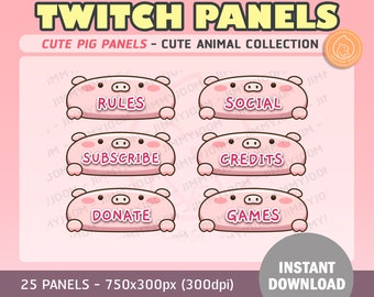 x25 Cute Pig Panels | Kawaii | Profile | Streaming | Aesthetic | Overlay Pink Piggy | Cute Stream Setup | Farm Animal