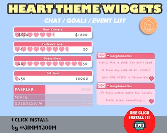 Custom Heart Theme Chat Goal Event List Widgets for Twitch / Streamlabs Cute Chat Widgets / Fully Customize / Pink Purple Pastel Hearts