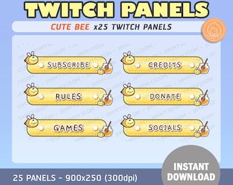 x25 Niedliche Bee Twitch Streamer Panels | Kawaii | Profil | Honigbiene VTuber | Streaming | Ästhetische | Gelb Braun | Niedliche Stream-Einrichtung