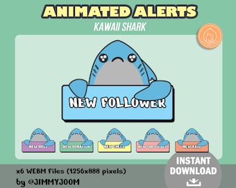 ANIMATED Twitch Stream Alerts / Cute Kawaii Shark / Pastel Alert / New Follower / Subscriber / Raid / New Host / New Donation / Cheer