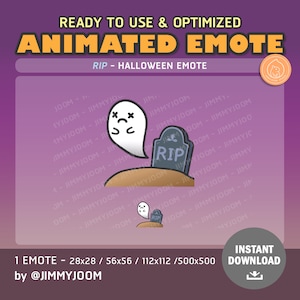Animated RIP Emote / Animated Ghost Emotes / Cute Kawaii Ghost / Halloween Text Emote / Halloween Tombstone RIP / Twitch Discord Emotes