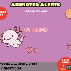 ANIMATED Axolotl Alerts / Twitch Alerts / Stream Alerts / Sub Follower Alert / Animated Alert Pack / Pastel Rainbow Cute Kawaii Axolotl