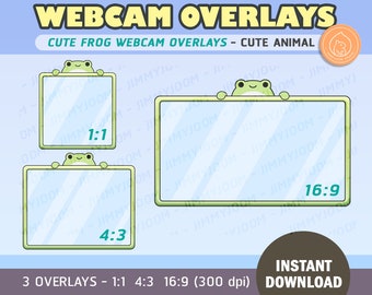 Cute Frog Webcam Overlay / Twitch Overlays / Camera Frame / Green / Kawaii / Pastel